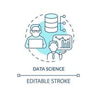 Data science turquoise concept icon. Learning top digital skill abstract idea thin line illustration. Big data analysis. Isolated outline drawing. Editable stroke. vector