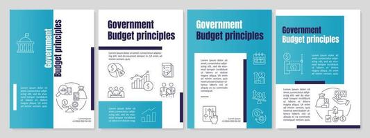 Government budget principles blue brochure template. Finance allocation. Leaflet design with linear icons. 4 vector layouts for presentation, annual reports.