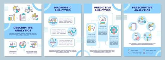 Types of business analytics blue brochure template. Descriptive. Leaflet design with linear icons. 4 vector layouts for presentation, annual reports.