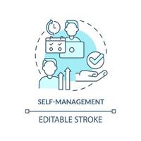Self-management turquoise concept icon. Soft skill for career success abstract idea thin line illustration. Self-control. Isolated outline drawing. Editable stroke. vector