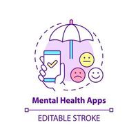 Mental health apps concept icon. Software for wellbeing. Trend in psychotherapy abstract idea thin line illustration. Isolated outline drawing. Editable stroke. vector