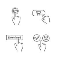 App buttons linear icons set. Click. Turn off, buy, download, accept and decline. Thin line contour symbols. Isolated vector outline illustrations. Editable stroke