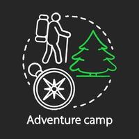 aventura campestre, icono de concepto de tiza de campamento de trekking. club de senderismo y camping de verano, idea de complejo vacacional. mochilero en el bosque, viajando en el bosque. ilustración de pizarra aislada vectorial vector