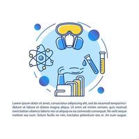 Industrial, nuclear chemistry article page vector template. Brochure, magazine, booklet design element with linear icons and text boxes. Print design. Concept illustrations with text space