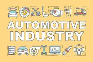 Automotive industry word concepts banner. Production, maintenance and repair of motor vehicles. Presentation, website. Isolated lettering typography idea with linear icons. Vector outline illustration