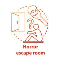 Horror escape room red gradienr concept icon. Scary quest idea thin line illustration. Thematic strategy game. Looking for exit, key. Finding solution. Vector isolated outline drawing