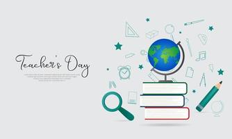 Celebration International Teacher's Day design with stationary elements vector