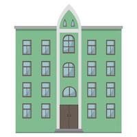 Urban tenement green house with brown elements, flat vector, isolated on white background vector