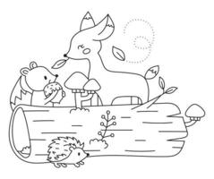 Deer, squirrel and hedgehog autumn vector illustration