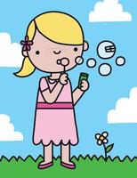 Girl blowing bubbles vector illustration
