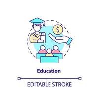 Education concept icon. Financial provision. Scholarships and grants. Expenditures abstract idea thin line illustration. Isolated outline drawing. Editable stroke. vector