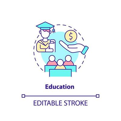 Education concept icon. Financial provision. Scholarships and grants. Expenditures abstract idea thin line illustration. Isolated outline drawing. Editable stroke.