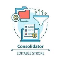 Consolidator concept icon. Billing idea thin line illustration. Combining orders. Debt consolidation. E commerce. Financial service. Vector isolated outline drawing. Editable stroke