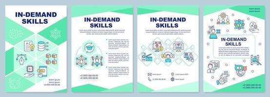 In demand skills mint brochure template. Learning for remote jobs. Leaflet design with linear icons. 4 vector layouts for presentation, annual reports.