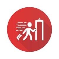 icono de glifo de sombra larga de diseño plano rojo de entrada rápida. pasajero que pasa el control de rayos x en el aeropuerto... máquina de escaneo corporal. inspección de aduana. Facilidad de ruta expresa. ilustración de silueta vectorial vector