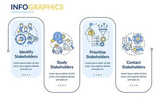 pasos de la plantilla de infografía de rectángulo de relaciones con las partes interesadas. visualización de datos con 4 pasos. gráfico de información de la línea de tiempo del proceso. diseño de flujo de trabajo con iconos de línea. vector