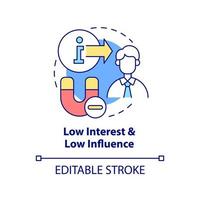 Low interest and low influence concept icon. Visual analysis. Stakeholder mapping abstract idea thin line illustration. Isolated outline drawing. Editable stroke. vector