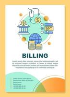 Billing service poster template layout. Online banking system, transaction. Banner, booklet, leaflet print design with linear icons. Vector brochure page layouts for magazines, advertising flyers