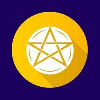 Pentagram yellow flat design long shadow glyph icon. Occult ritual pentacle. Devil star. Satanic cult, wiccan pagan symbol. Witchcraft, esoteric and diabolic sign. Vector silhouette illustration