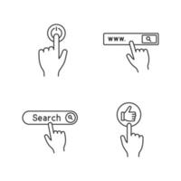 App buttons linear icons set. Click. Power, search bar, like. Thin line contour symbols. Isolated vector outline illustrations. Editable stroke