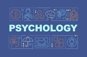 Psychology word concepts dark blue banner. Patient care and therapy. Infographics with icons on color background. Isolated typography. Vector illustration with text.