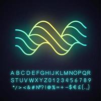 Sound spiral wave neon light icon. Music rhythm, audio curled soundwave. Wavy line. Spectrum, vibration, noise curve. Glowing sign with alphabet, numbers and symbols. Vector isolated illustration