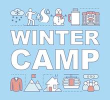 Winter camp word concepts banner.Ski resort. Wintersports and mountain activities. Presentation, website. Isolated lettering typography idea with linear icons. Vector outline illustration