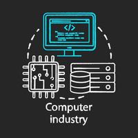 icono de concepto de tiza de la industria informática. hardware, desarrollo de software. programación. servidor de datos, cpu. idea de tecnología de la información. ilustración de pizarra aislada vectorial vector