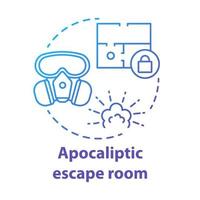 Apocalyptic escape room blue concept icon. Disaster theme quest idea thin line illustration. Nuclear war strategy game. Post apocalyptic survival. Vector isolated outline drawing