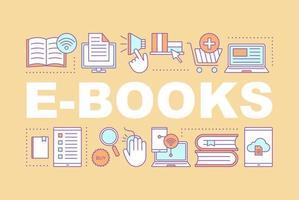 E books store word concepts banner. Interactive training. Digital education. E learning. Isolated lettering typography idea with linear icons. Vector outline illustration