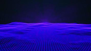 blauer Virtual-Reality-Animation leuchtender Luminanz-Laserhintergrund, abstrakte Technologie horizontale Linie lila Lichtglühen, Galaxie geometrisches Internet im Stil der 80er Jahre video