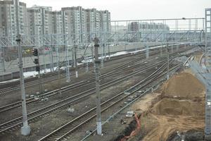 Railway in city. View of railway tracks. photo