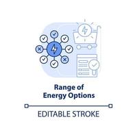 Range of energy options blue light concept icon. Energy strategy key component abstract idea thin line illustration. Isolated outline drawing. Editable stroke. vector