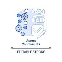 Assess results blue light concept icon. Planning energy management abstract idea thin line illustration. Business process. Isolated outline drawing. Editable stroke. vector