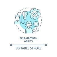 Self-growth ability turquoise concept icon. Top soft skill in workplace abstract idea thin line illustration. Development. Isolated outline drawing. Editable stroke. vector