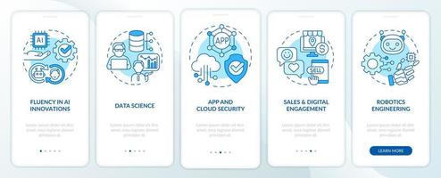 Learning top digital skills blue onboarding mobile app screen. Walkthrough 5 steps graphic instructions pages with linear concepts. UI, UX, GUI template. vector