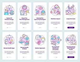 Trends in psychology onboarding mobile app screen set. Mental health walkthrough 5 steps graphic instructions pages with linear concepts. UI, UX, GUI template. vector