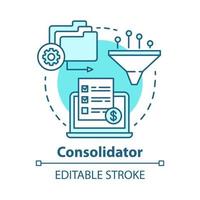 Consolidator concept icon. Billing idea thin line illustration. Debt consolidation. Combining orders. E commerce. Financial service. Vector isolated outline drawing. Editable stroke