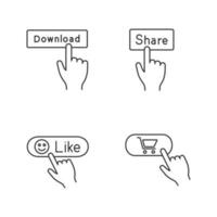 App buttons linear icons set. Click. Download, share, like, buy. Thin line contour symbols. Isolated vector outline illustrations. Editable stroke