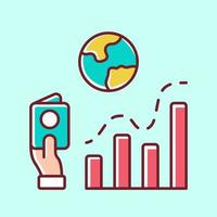 icono de color azul de la tasa de inmigración. análisis de negocios, investigación analítica. representación de datos. migración internacional. gráfico de barras. analizando infografías. ilustración vectorial aislada vector