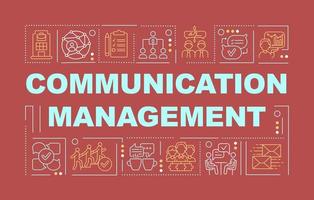 Communication management word concepts red banner. Colleagues interaction. Infographics with icons on color background. Isolated typography. Vector illustration with text.