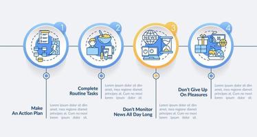 lidiar con la plantilla infográfica del círculo de emociones. acciones de guerra. visualización de datos con 4 pasos. gráfico de información de la línea de tiempo del proceso. diseño de flujo de trabajo con iconos de línea. vector