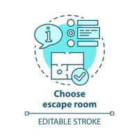 Choose escape room concept icon. Select quest type idea thin line illustration. Choice of strategy game. Comparing information and making decision. Vector isolated outline drawing. Editable stroke.