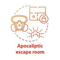 Apocalyptic escape room red concept icon. Disaster theme quest idea thin line illustration. Nuclear war strategy game. Post apocalyptic survival. Vector isolated outline drawing