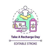 Take recharge day concept icon. Rest and harmony. Improving mental health abstract idea thin line illustration. Isolated outline drawing. Editable stroke. vector