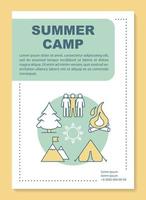 Outdoor adventure camp, vacation, brochure template layout. Flyer, booklet, leaflet print design with linear illustrations. Vector page layouts for magazines, annual reports, advertising posters..