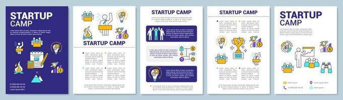 nuevo comienzo de negocio, diseño de plantilla de folleto de campamento de lanzamiento de inicio. folleto, folleto, diseño de impresión de folleto con ilustraciones lineales. diseños de página vectorial para revistas, informes, carteles publicitarios vector