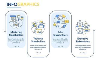 tipos de plantilla de infografía de rectángulo de partes interesadas. camaradería. visualización de datos con 4 pasos. gráfico de información de la línea de tiempo del proceso. diseño de flujo de trabajo con iconos de línea. vector