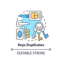 Keys duplicates concept icon. Things to pack for evacuation. Emergency go bag abstract idea thin line illustration. Isolated outline drawing. Editable stroke. vector