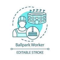 Ballpark worker concept icon. Field stadium staff idea thin line illustration. Cleaner, janitor maintaining building. Cleaning service employee. Vector isolated outline drawing. Editable stroke